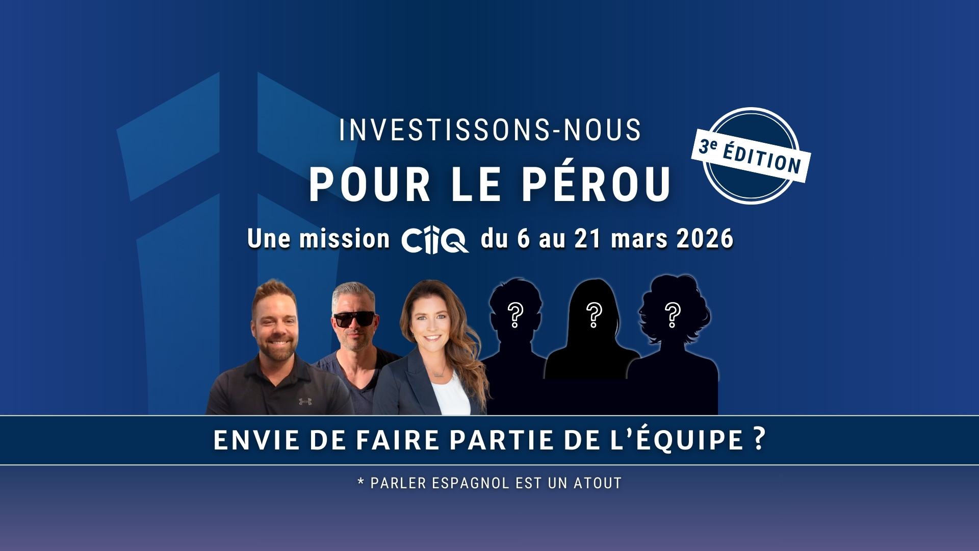 Paysage péruvien et photo des membres de l'équipe