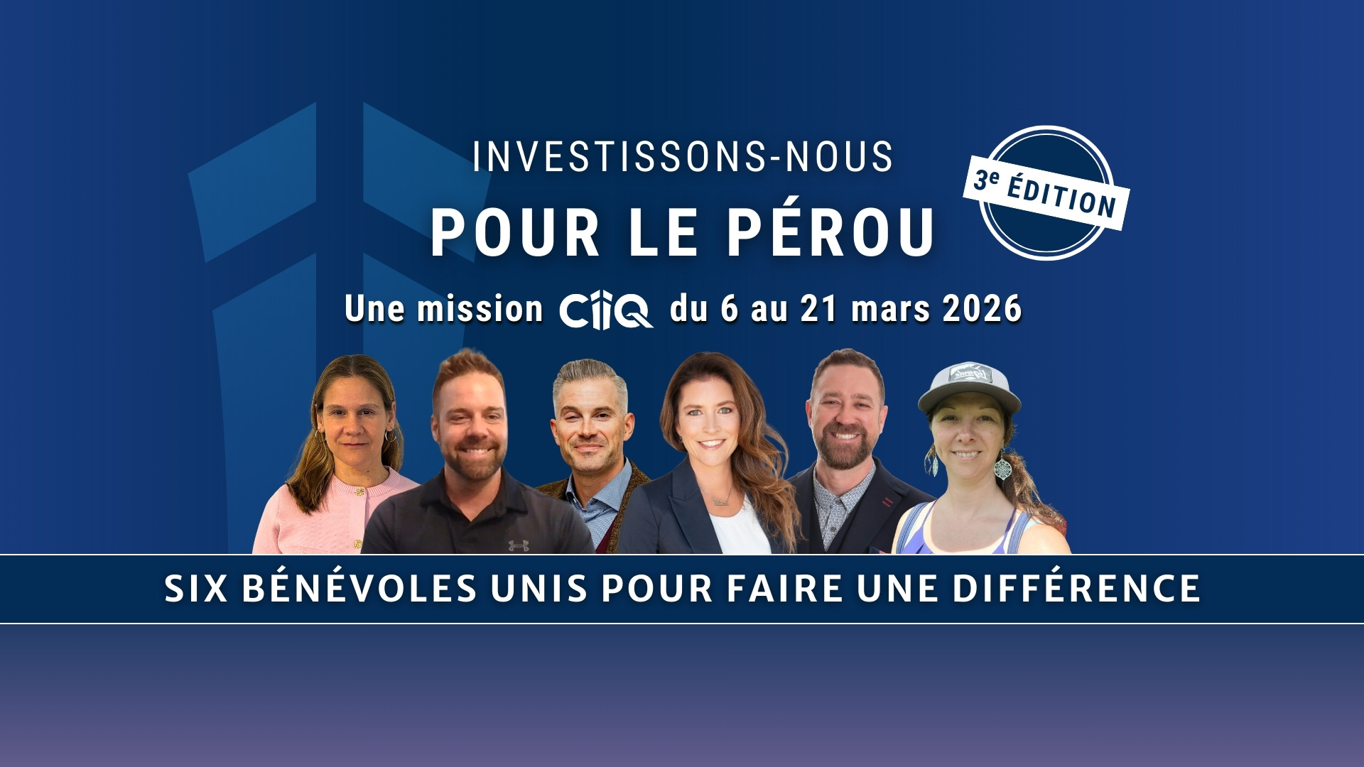 Paysage péruvien et photo des membres de l'équipe